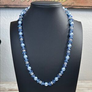 Elegant Blue Crystal Beaded Necklace